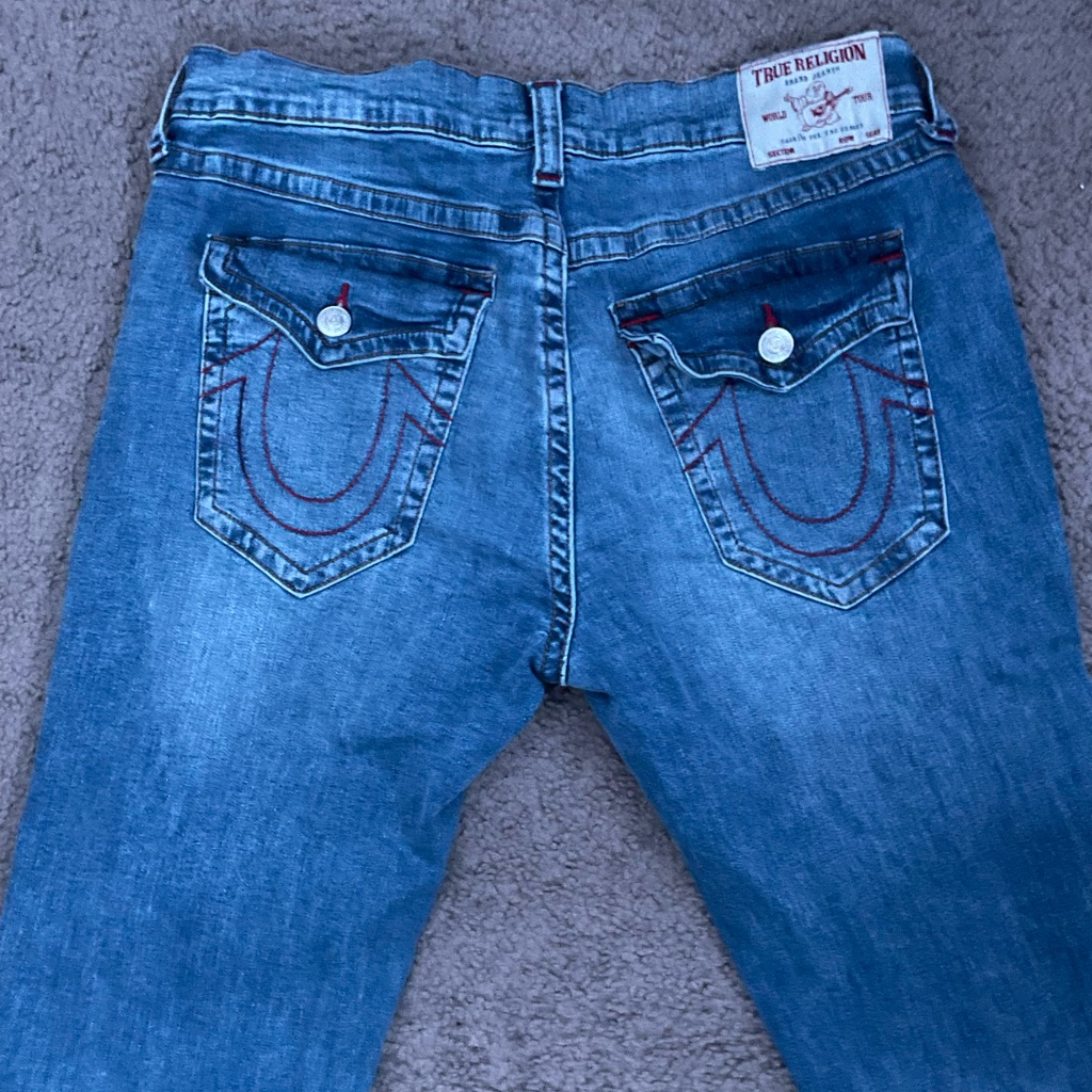 True Religion Ricky Relaxed Straight Flap Stitch Jeans (Size 38)